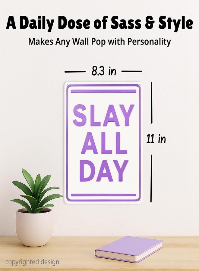 Opix Design Slay All Day Sign Purple - Purple Room Decor for Girls, Teen Girl Wall Art, Lavender Dorm Poster, Preppy Wall Decor for Teen Bedroom by Opix Design, Tween Vanity or Makeup Room - Image 2